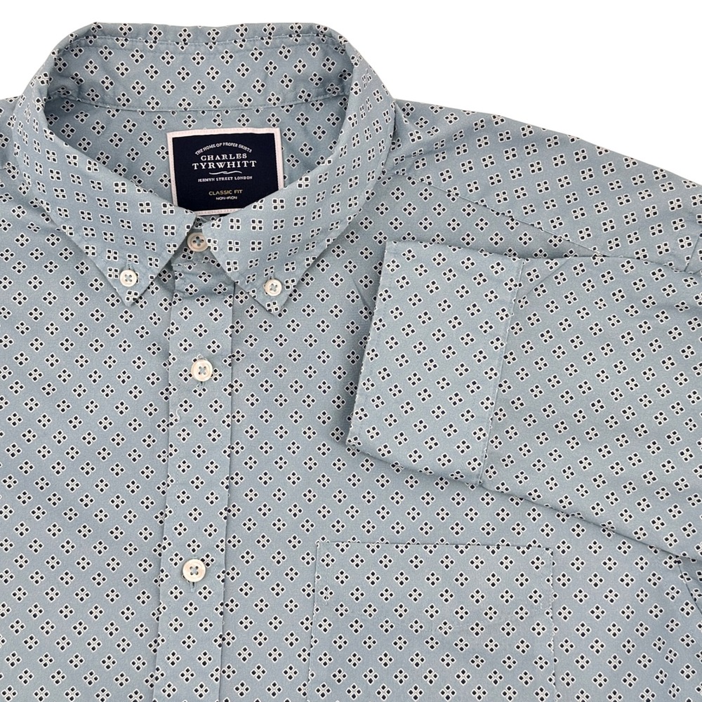 Charles Tyrwhitt Mens XL Classic‎ Fit Non Iron Long Slv Button Down Shirt Blue